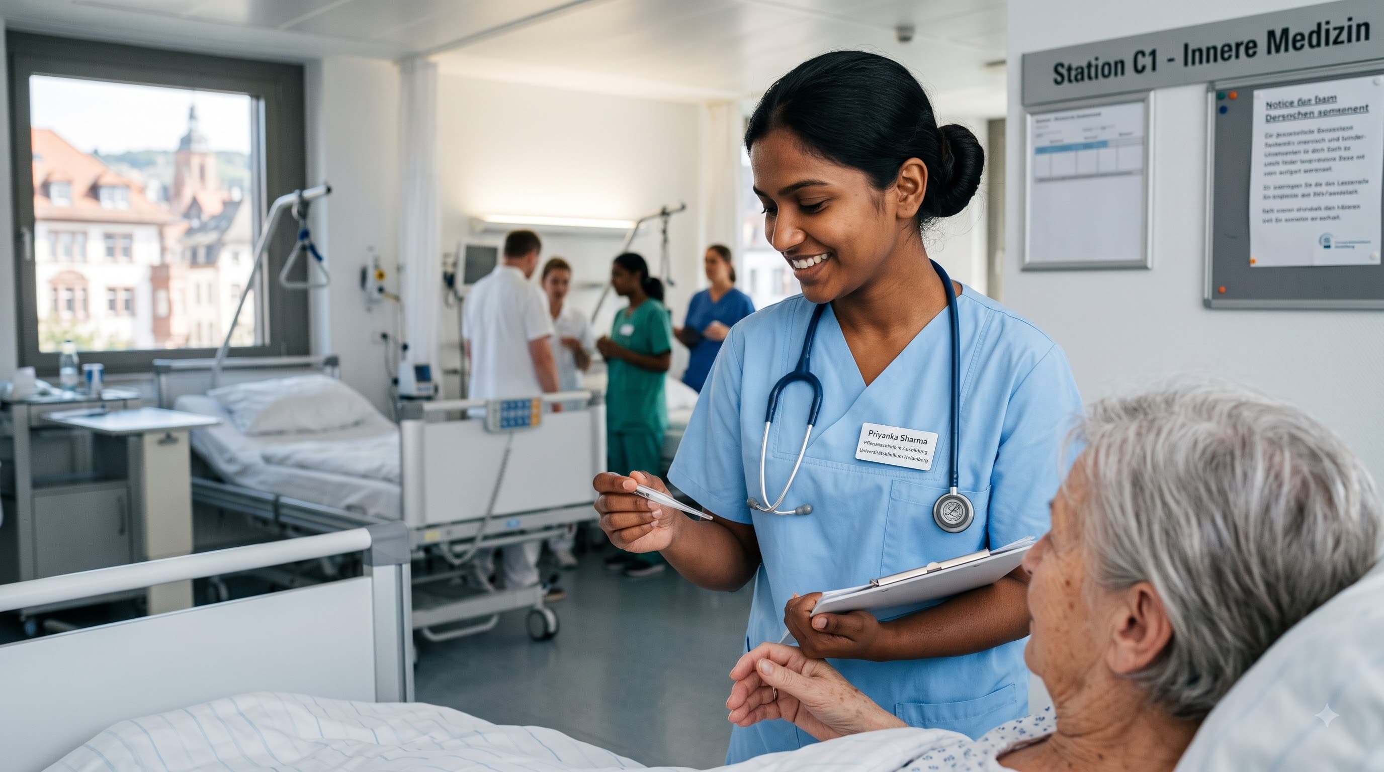 Step 2: Clear TELC Pflege / Goethe exam & attend hospital interviews.